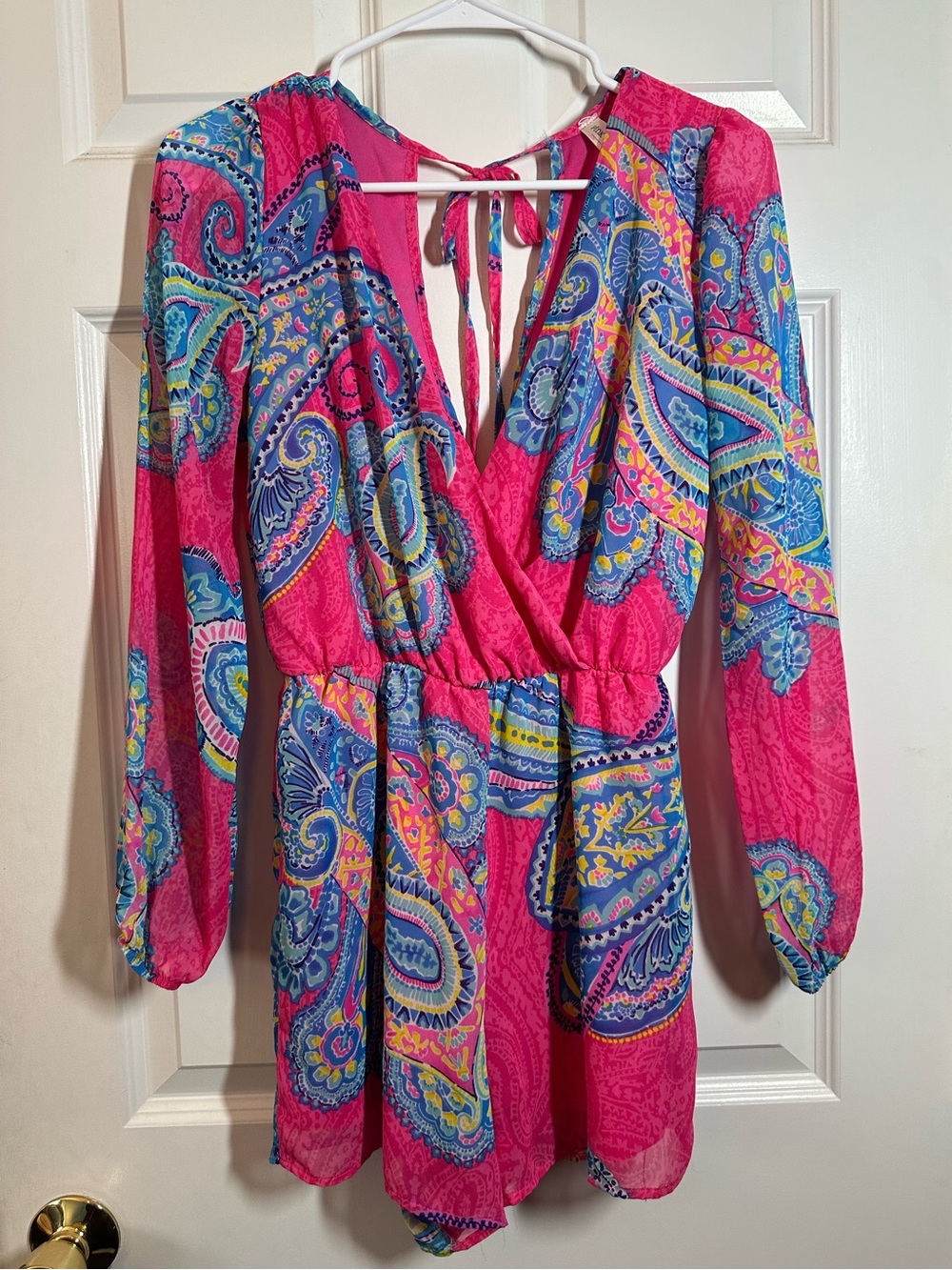 EUC Pink Owl Pink Paisley Print Long-Sleeve One-Piece Romper Sz S